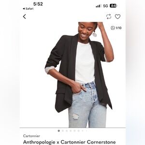 Anthropology X Cartonnier Black  Relaxed jacket with Gray pinstripe Lining. 1X
